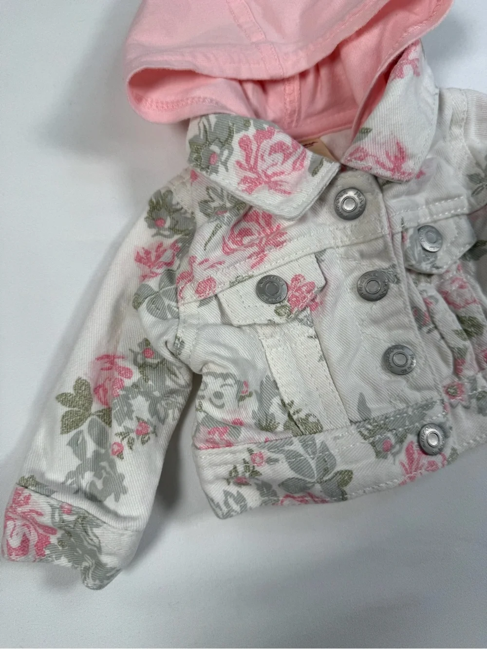 ARIZONA JEANS CO. Newborn Girls' Rose Floral Hooded White Jean Jacket Western